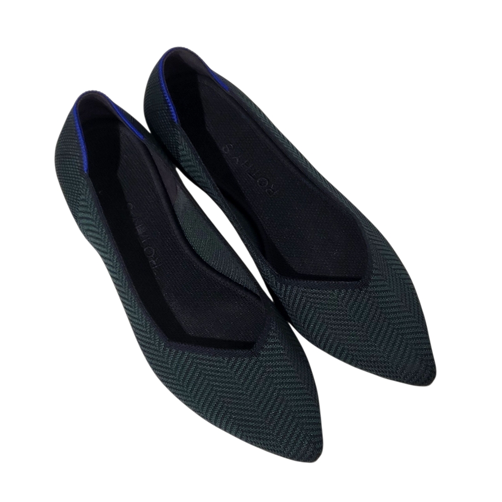 ROTHY’S The Point Pointed Toe Knit Flats Green and Navy